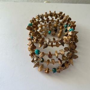 Wrap bracelet with small brown and turquoise gemstones